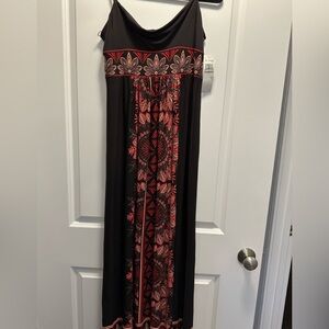 b. Calm Bohemian Tribal Print Adjustable Spaghetti Strap Maxi Dress NWT Size 12